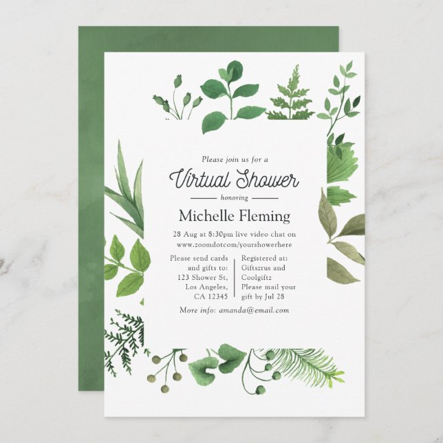 Woodland Forest Greenery Virtual Baby Shower Invitation (Front/Back)