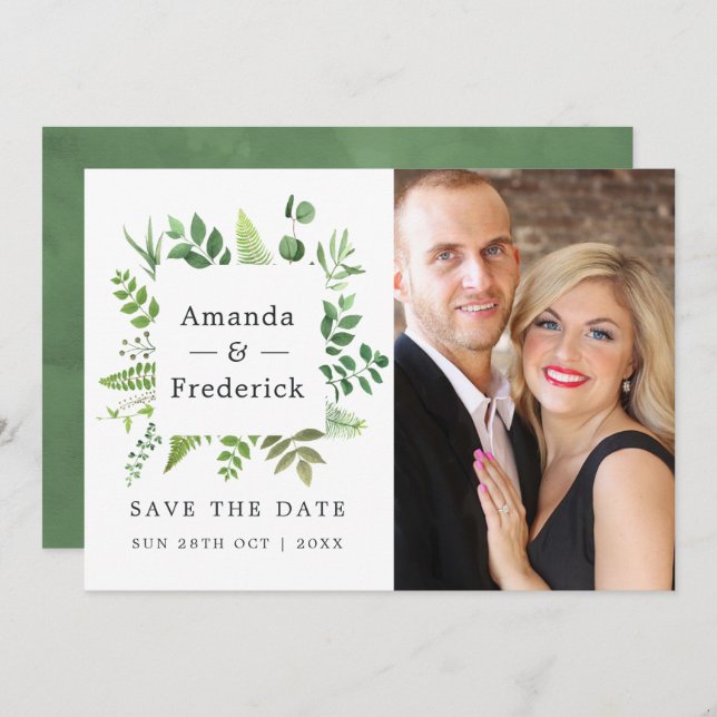 Woodland Forest Greenery Wedding Save The Date (Front/Back)