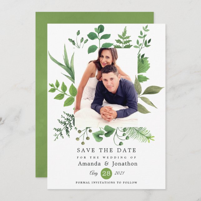 Woodland Forest Greenery Wedding Save The Date (Front/Back)