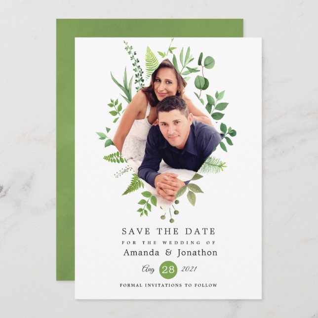 Woodland Forest Greenery Wedding Save The Date (Front/Back)