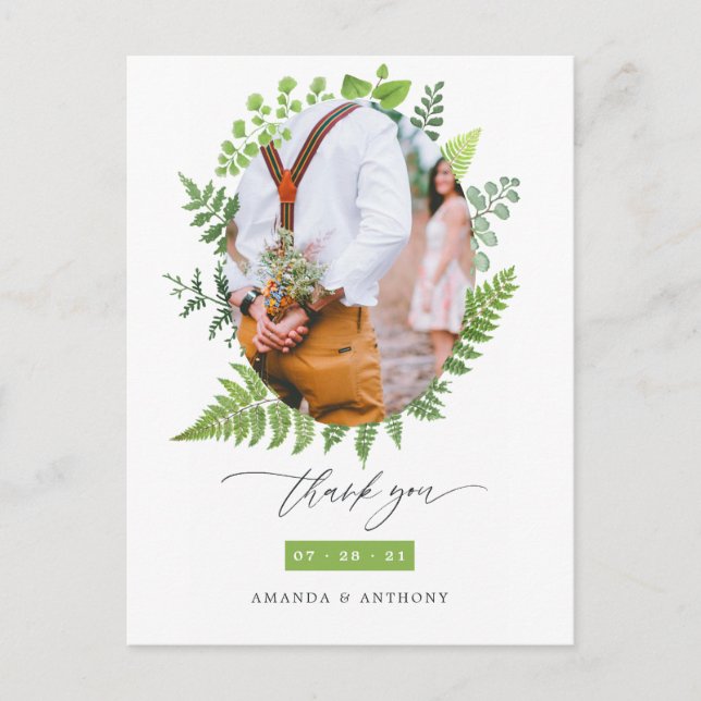 Woodland Forest Greenery Wedding Thank You Postcard (Front)