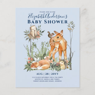 Woodland Forest Greenery Wild Animals Baby Shower Flyer
