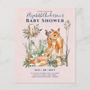 Woodland Forest Greenery Wild Animals Baby Shower Flyer