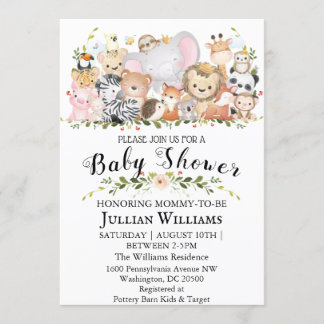Woodland Forest Greenery Wild Animals Baby Shower Invitation