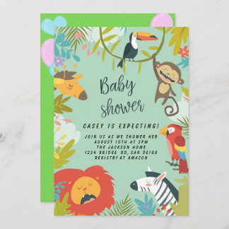 Woodland Forest Greenery Wild Animals Baby Shower Invitation