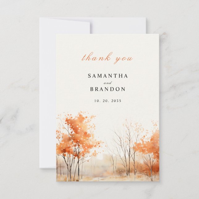 Woodland. Forest in fall colours wedding Thank You (Front)