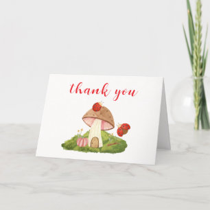 Woodland Forest Ladybug Mushroom Baby Shower Thank You Card