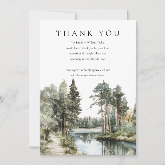 Woodland Forest Lake Bereavement Funeral Thank You Card (Front)