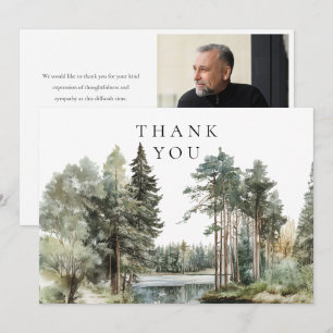 Woodland Forest Lake Funeral Photo Thank You Card