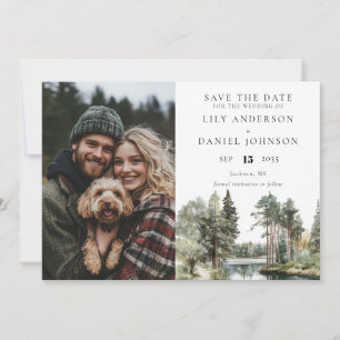 Woodland Forest Lake Photo Wedding Save The Date
