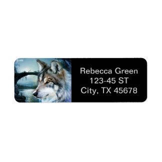 woodland forest moonlight full moon wolf return address label