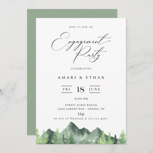 Woodland Forest Mountain Engagement Party Invitation (Front/Back)