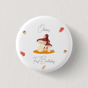 Woodland Forest Mushroom First Birthday 3 Cm Round Badge
