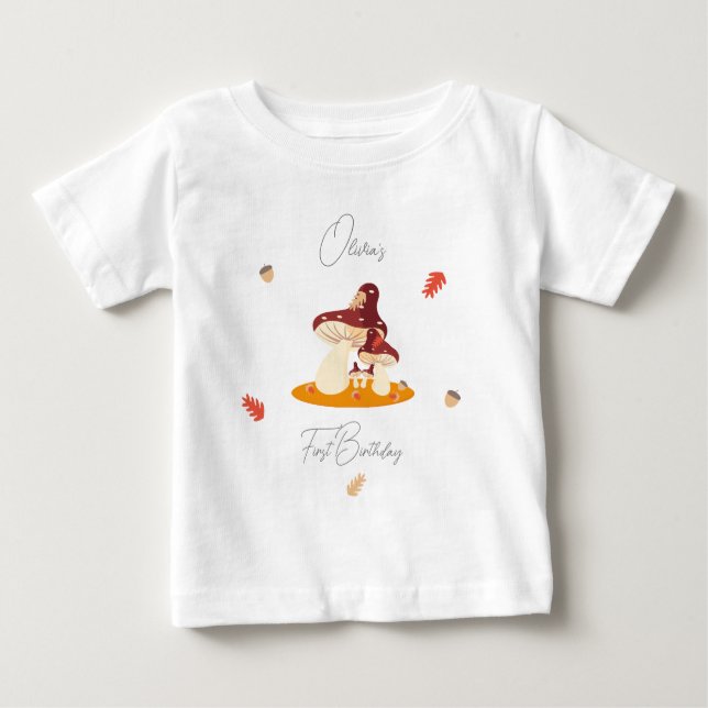 Woodland Forest Mushroom First Birthday  Baby T-Shirt (Front)