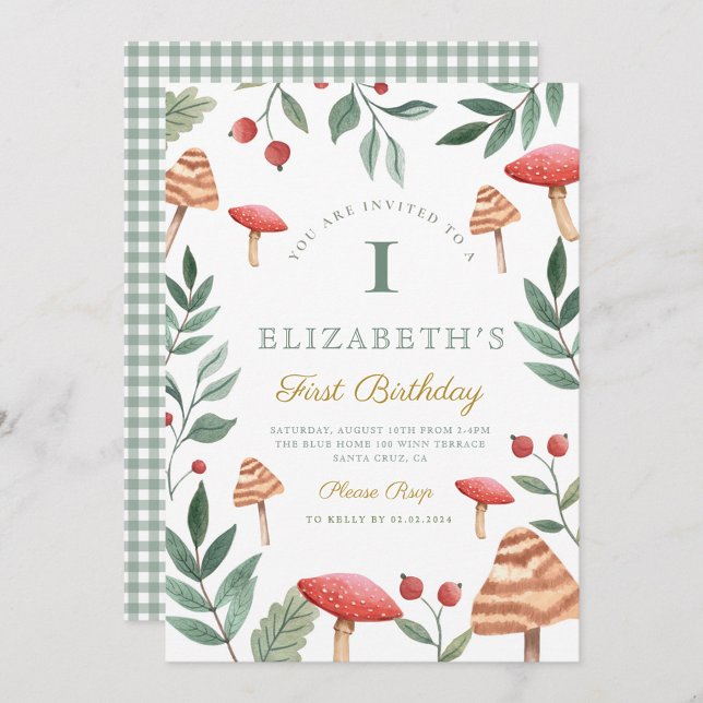 Woodland forest mushroom First Birthday Invitation (Creator Uploaded)