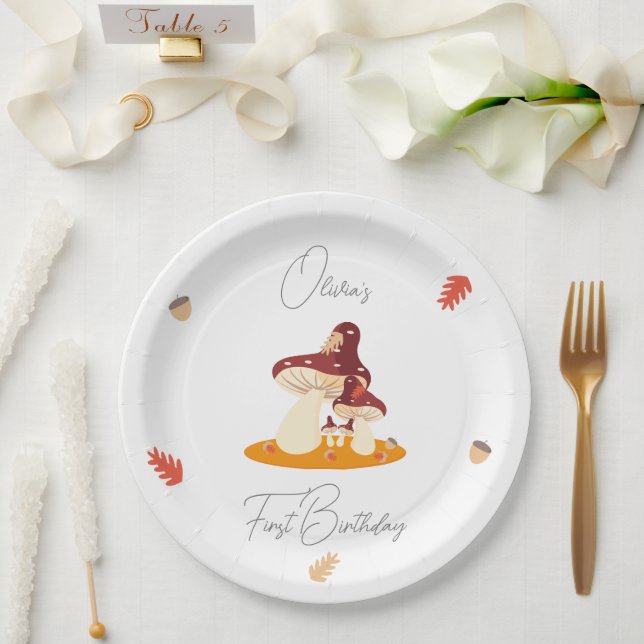 Woodland Forest Mushroom First Birthday  Paper Plate (Wedding)