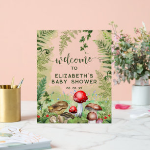 Woodland Forest Mushrooms Script Welcome Sign