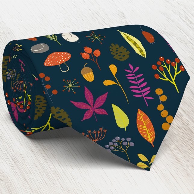 Woodland Forest Nature Pattern Dark Tie (Autumn nature woodland forest pattern dark neck tie)