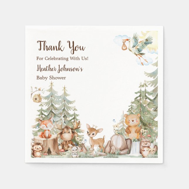 Woodland Forest Neutral Baby Shower  Napkin (Front)
