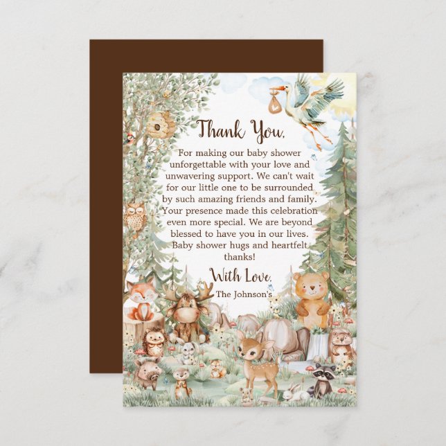 Woodland Forest Neutral Baby Shower Thank You Card (Front/Back)