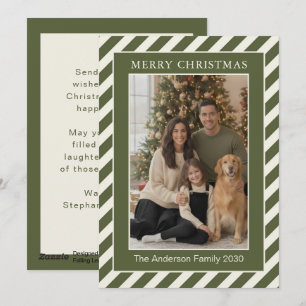 Woodland Forest Olive Cream Striped Custom Photo Holiday Card