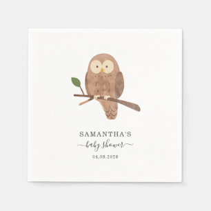 Woodland Forest Owl Watercolor Baby Shower Paper Napkin