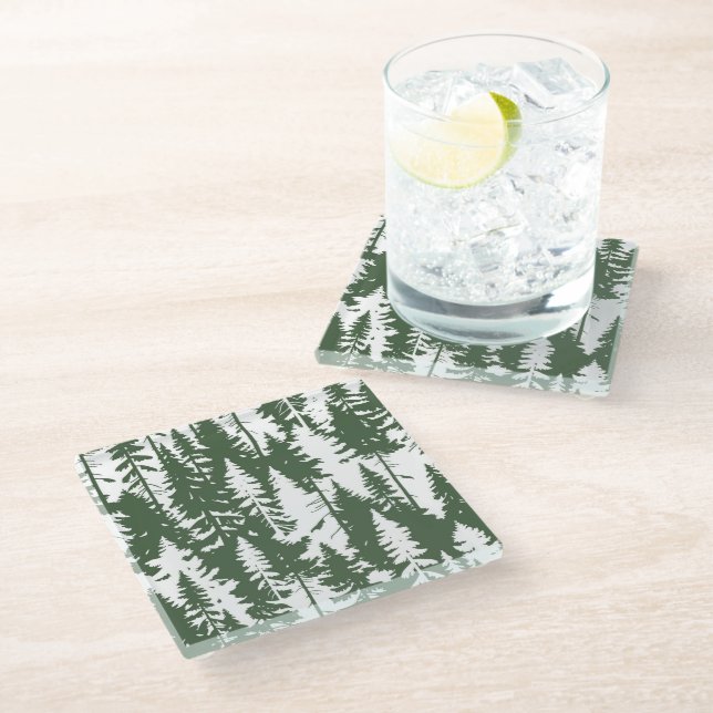 Woodland Forest Pattern Glass Coaster (Angled)