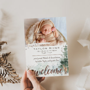 Woodland Forest Pine Deer Photo Birth Announcement