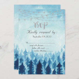 Woodland,Forest,Pine Trees Blue RSVP Invitation