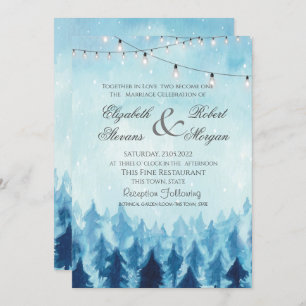 Woodland,Forest,Pine Trees Blue Wedding  Invitation