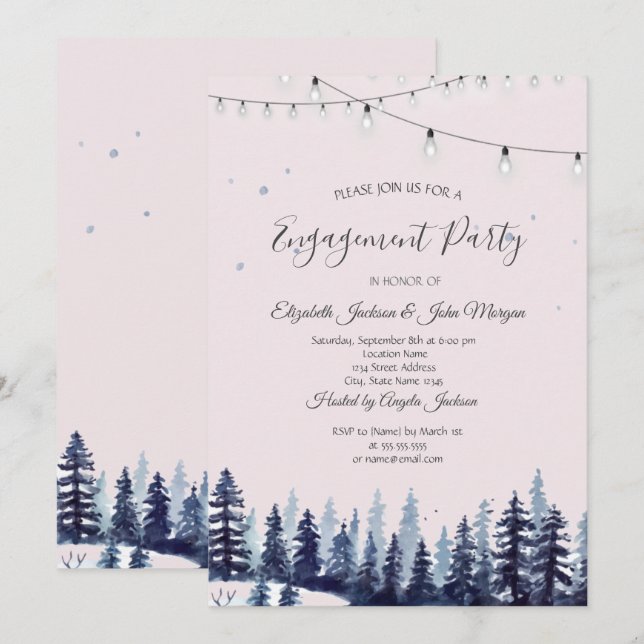 Woodland,Forest,Pine Trees Engagement Invitation (Front/Back)