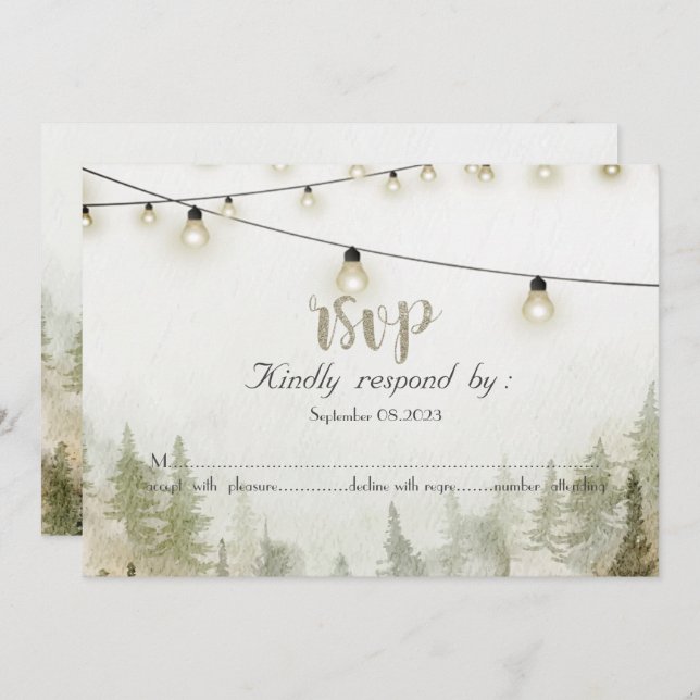 Woodland,Forest,Pine Trees,Lights RSVP Invitation (Front/Back)