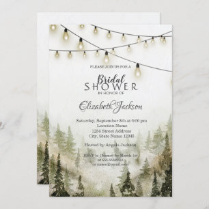 Woodland,Forest,Pine Trees,String Lights Invitation