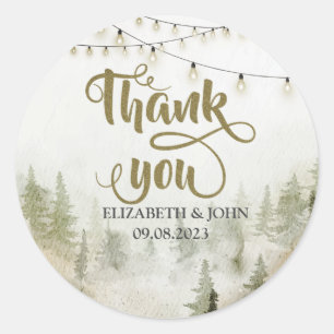 Woodland,Forest,Pine Trees,String Lights Thank You Classic Round Sticker