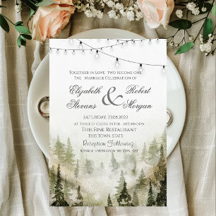 Woodland,Forest,Pine Trees,String Lights Wedding   Invitation
