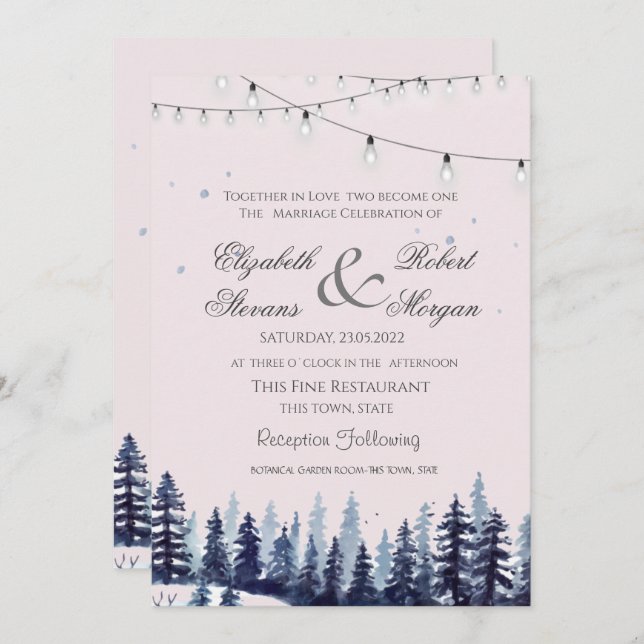 Woodland,Forest,Pine Trees Wedding   Invitation (Front/Back)