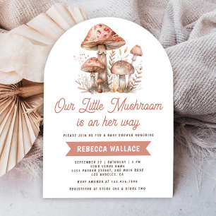 Woodland Forest Pink Mushroom Arch Baby Shower Invitation