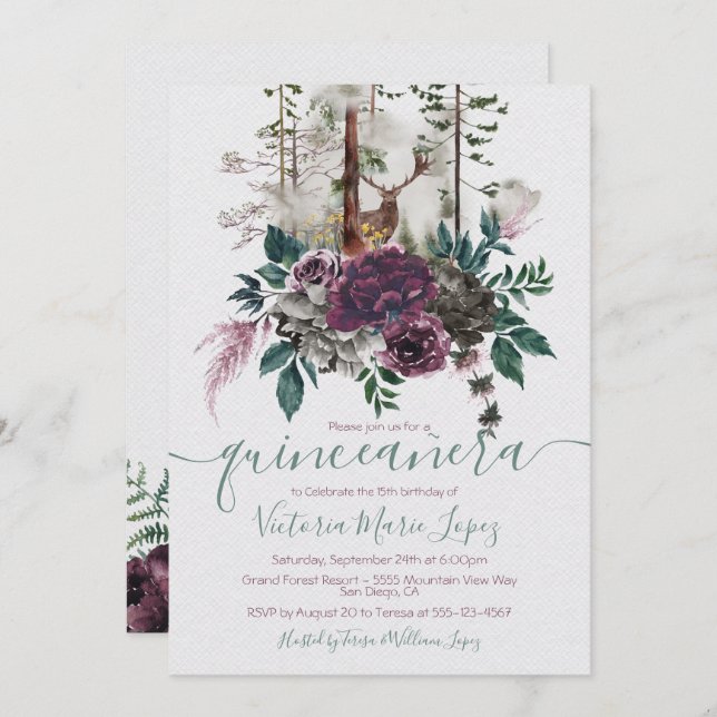 Woodland Forest Quinceañera 15th Birthday Invitation (Front/Back)
