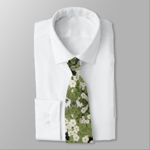 Woodland Forest Rabbits White Flowers Tie