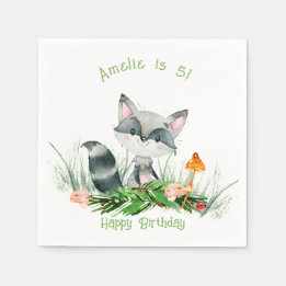 Woodland Forest Racoon Cute Birthday Napkins