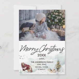 Woodland Forest Sled Bear Photo Merry Christmas Holiday Card