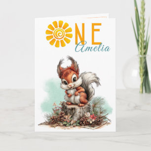 Woodland Forest Squirrel First Birthday Card