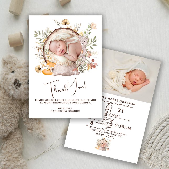 Woodland Forest Thank You Photo Birth Announcement (Creator Uploaded)