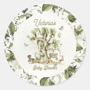 Woodland Forest Tree Cradle Animals Baby Shower Classic Round Sticker