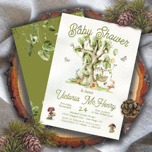 Woodland Forest Tree Cradle Animals Baby Shower Invitation