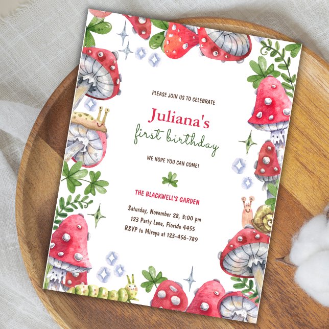 Woodland Forest Watercolor Mushroom Birthday Party Postcard (Woodland Forest Watercolor Mushroom Birthday Party Postcard)