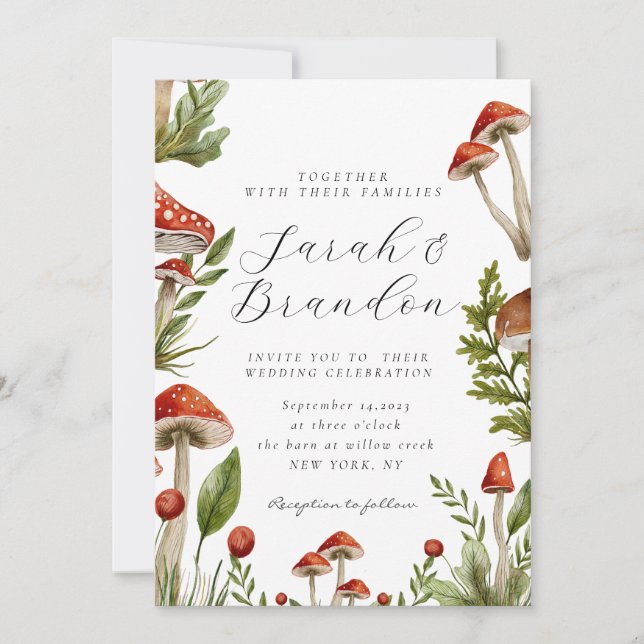 Woodland forest Watercolor Mushroom Wedding  Invitation (Front)