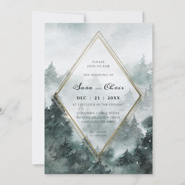 Woodland Forest | Watercolor Wedding Invitation (Front)