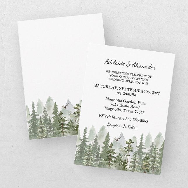 Woodland Forest Wedding Green Invitation (Creator Uploaded)