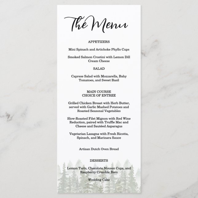 Woodland Forest Wedding Green Menu (Front)
